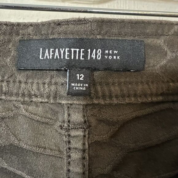 LAFAYETTE 148 Midrise Brown Croc Snake Print Straight Leg Pants Size 12 Stretch - Picture 5 of 7